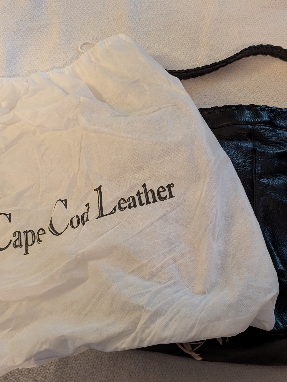 Cape Cod Leather Black Braided-Handle Hobo Bag with Wine Accents